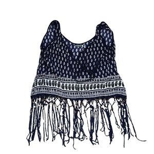 Earthbound Boho-Maximalism Texture Indigo Tone 00sRenaissance Beaded Crop TopSZL